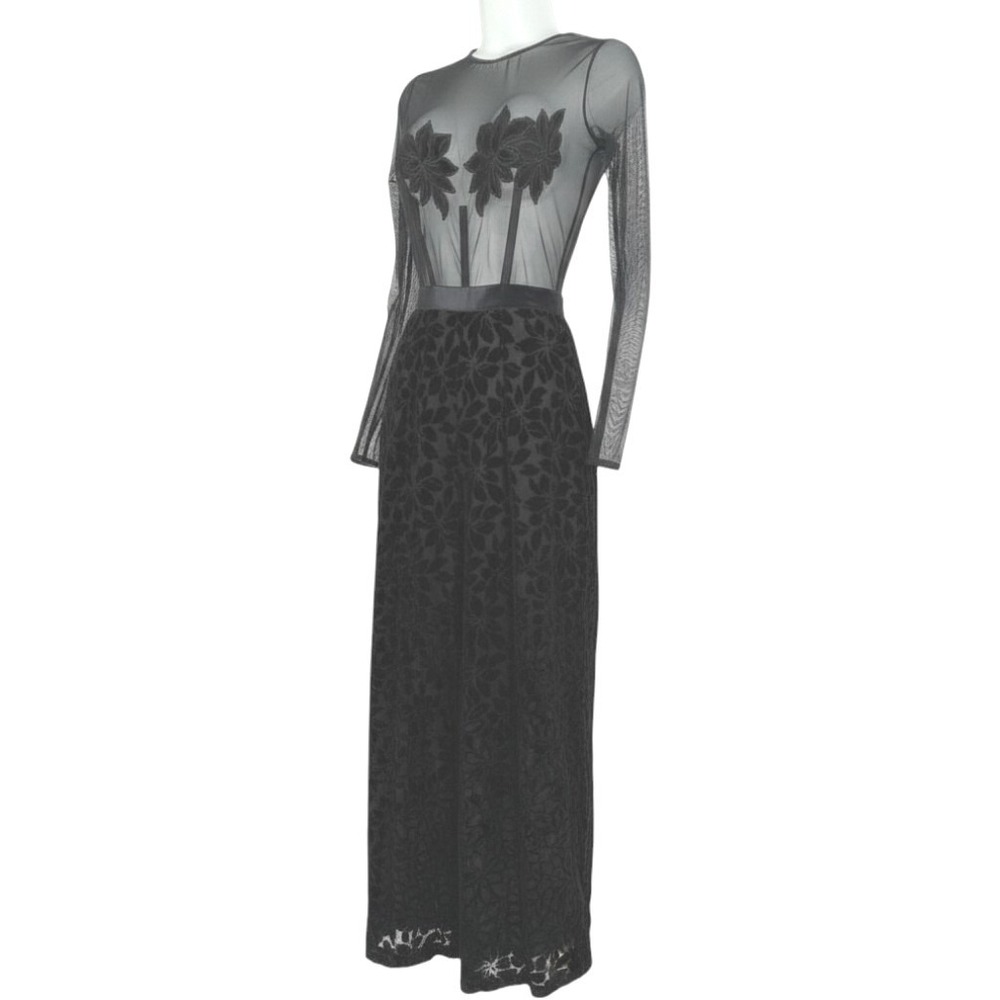 Victorias Secret Black Sheer Mesh Burnout Velvet Floral Wide Leg Jumpsuit XS
